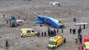 Scene of a tragic Kazakhstan plane crash involving an Azerbaijan Airlines flight near Aktau.