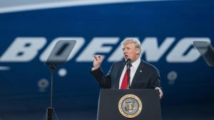 Boeing and Google logos with a backdrop of the US Capitol, symbolizing corporate support for Trump's inauguration.