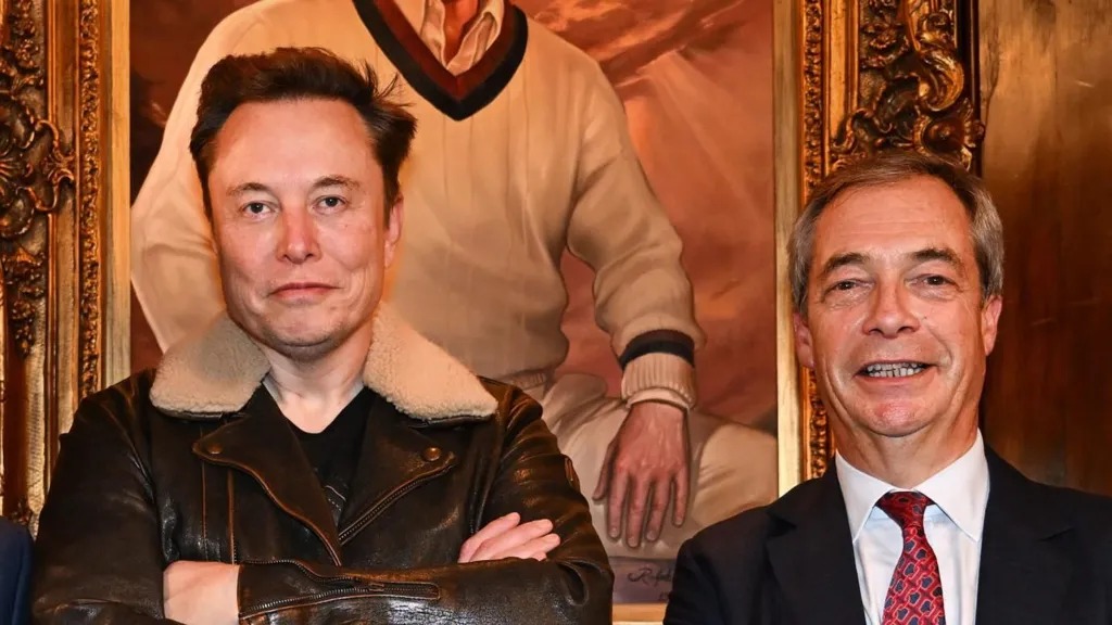 Elon Musk and Nigel Farage at public appearances.